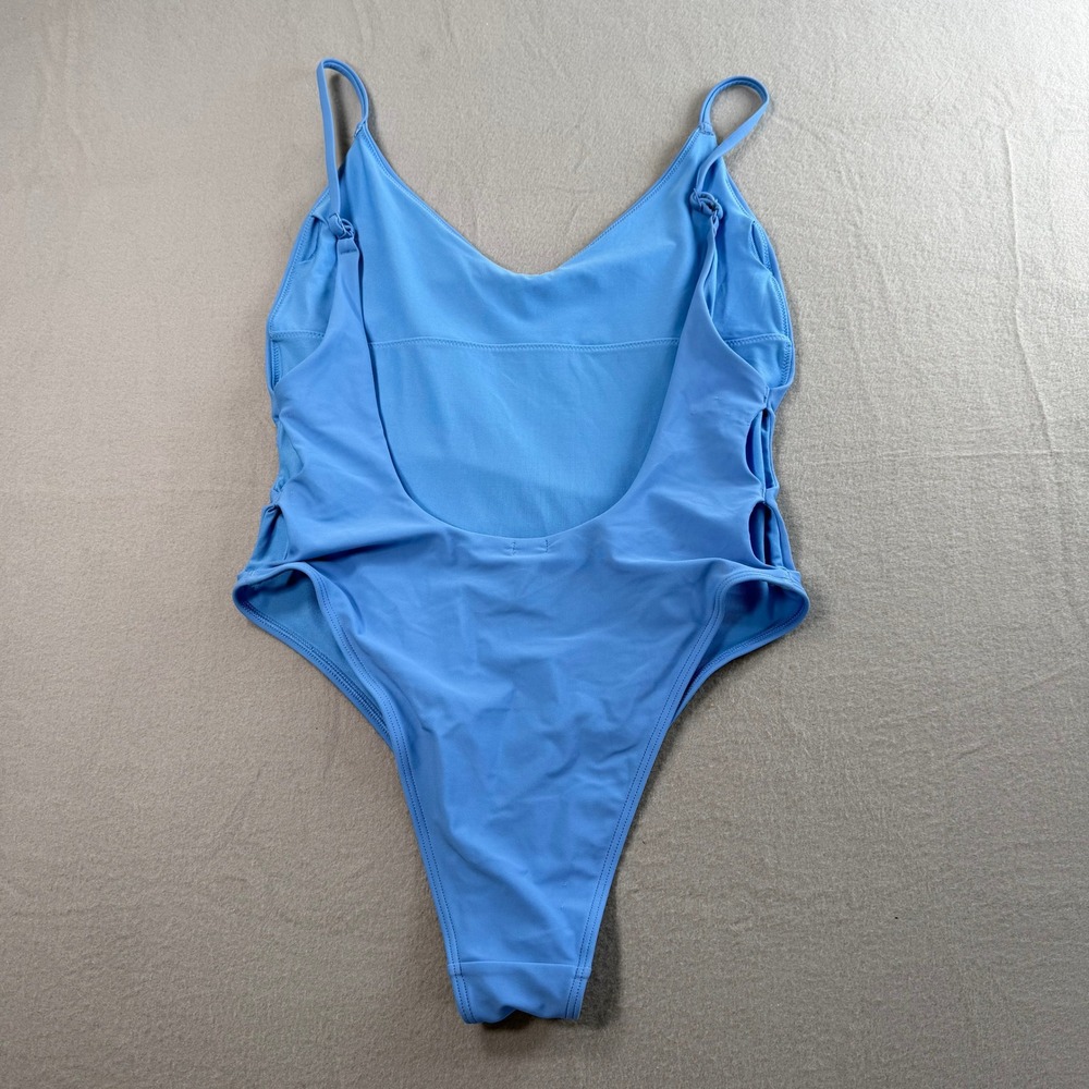 Aerie Swim One Piece Womens Medium Blue Side Cutout High Leg Scoop Neck Trendy - Picture 3 of 6
